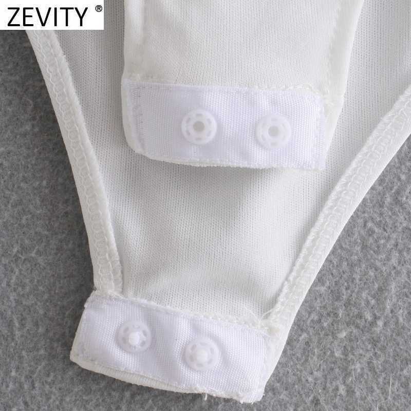 Zevity Women Vintage Cross V neck Soft Satin Bodysuits Office Ladies Office Wear Patchwork Siamese Chic Slim Rompers DS8211 210603