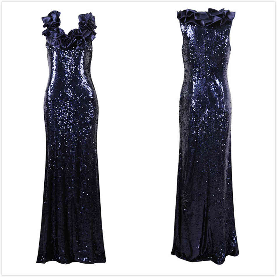 Free Ladies Runway Long Dress Sexy Laminated V-neck Sleeveless Bodycon Sequin Celebrity Club Party 210524