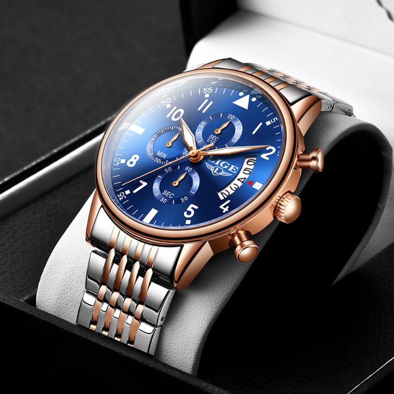 Wristwatches LIGE 2021 Fashion Blue Mens Watches Top Clock Sports Chronograph Waterproof Quartz Watch Men Relogio Masculino, L gold white
Wristwatches LIGE 2021 Fashion Blue Mens Watches Top Clock Sports Chronograph Waterproof Quartz Watch Men Relogio Masculino, L gold white