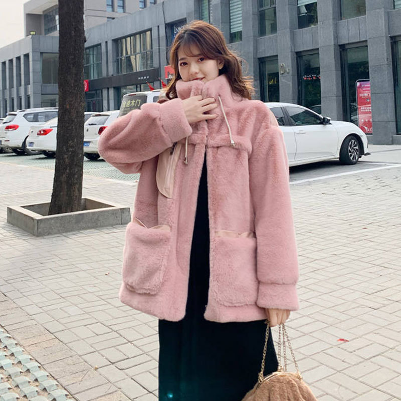 Wonder High-end Fashion Faux Fur Coat Vintage Women Plush Warm Jacket Casual Female Mink Thick Outwear 210510