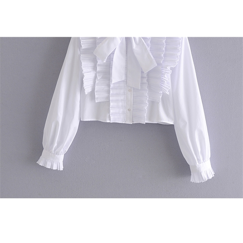 Nomikuma Crop Top Women Shirt Korean Ruffle Patchwork Sweet Tops Bow Tie Collar Long Sleeve Blouse New Short Blusas 6D953 210427