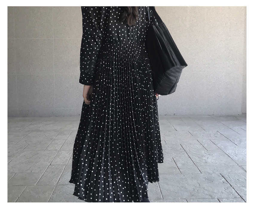 Korea Dot Long Sleeve Ruffle High Waist Spring Summer Preppy Style Sweet Loose O-Neck Dress 210615Z