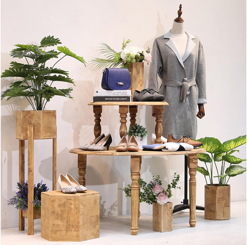 Clothing store display rack Commercial Furniture floor type high low island platform solid wood antique window show racks women's cloth shop shel