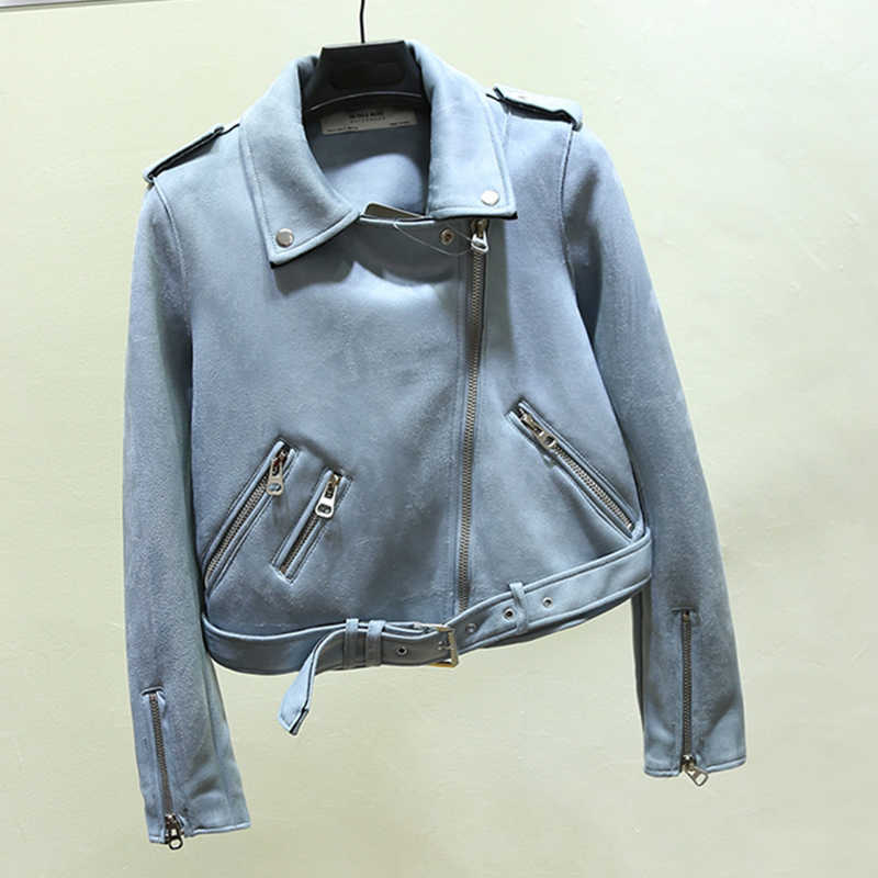 Fitaylor Autumn Faux Suede Womens Motorcycle Jacket Faux Leather Jacket Women Biker Jacket Slim White PU Coat 210908