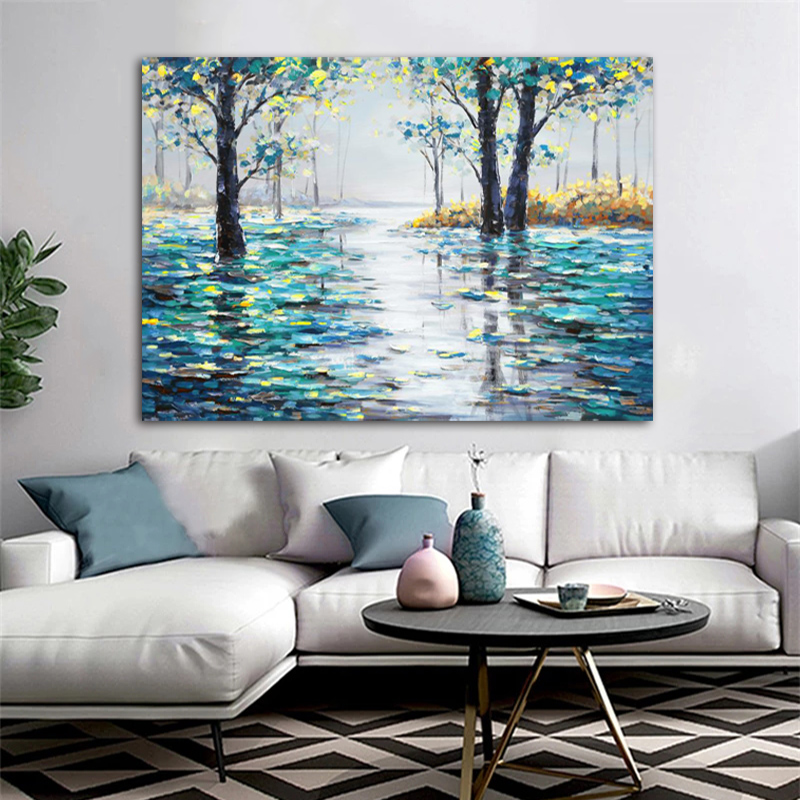 Tree Knife Painting Oil Painting On Canvas Prints Wall Art Pictures for Living Room Home Decor Forest Road Landscape Cuadros