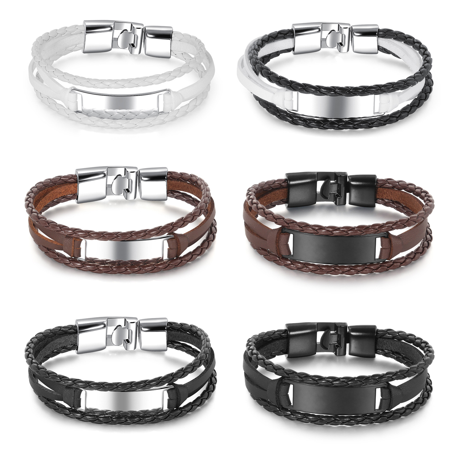 Fashion Style Multilayered Retro Woven Black and Brown Leather Link Bracelet for Men
Fashion Style Multilayered Retro Woven Black and Brown Leather Link Bracelet for Men