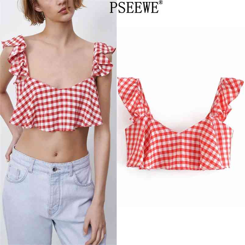 Summer Red Plaid Crop Top Woman V Neck Ruffle Wide Straps Sexy Tanks Camis Fashion Elastic Backless Tank Tops 210519
Summer Red Plaid Crop Top Woman V Neck Ruffle Wide Straps Sexy Tanks Camis Fashion Elastic Backless Tank Tops 210519