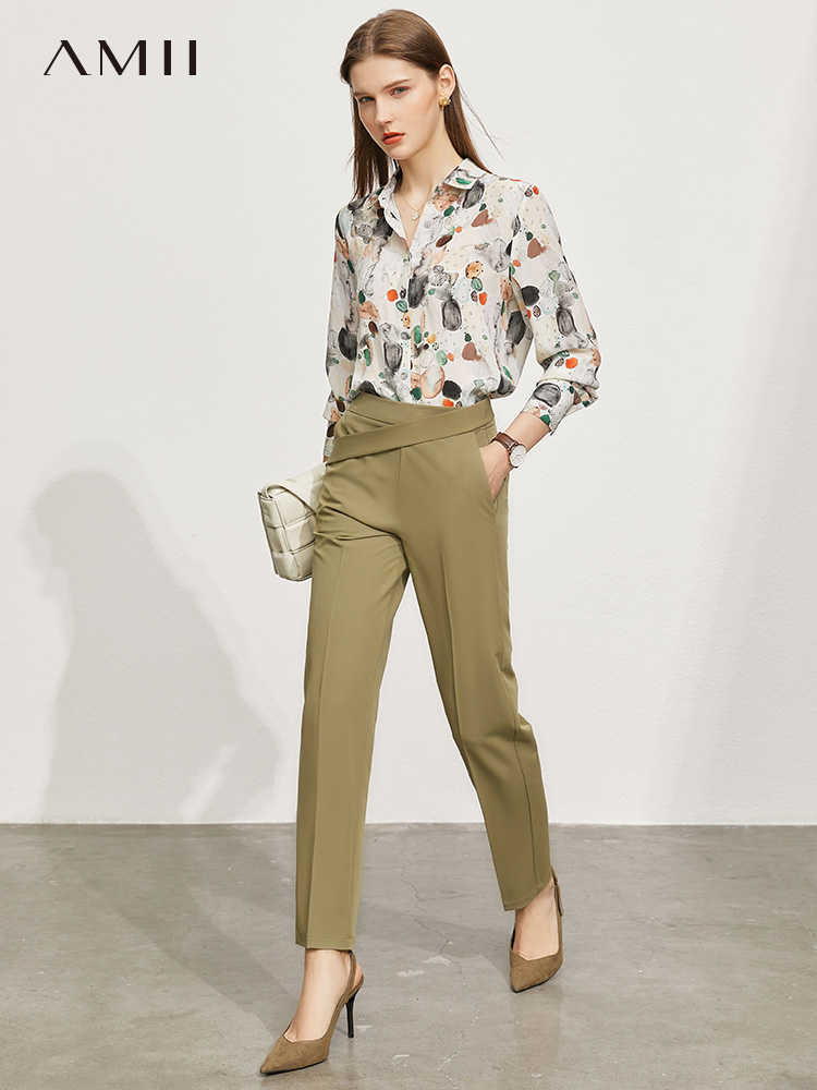 Minimalism Summer Women's Pants Offical Lady Solid High Waist Straight Ankel-length Trousers 12140513 210527