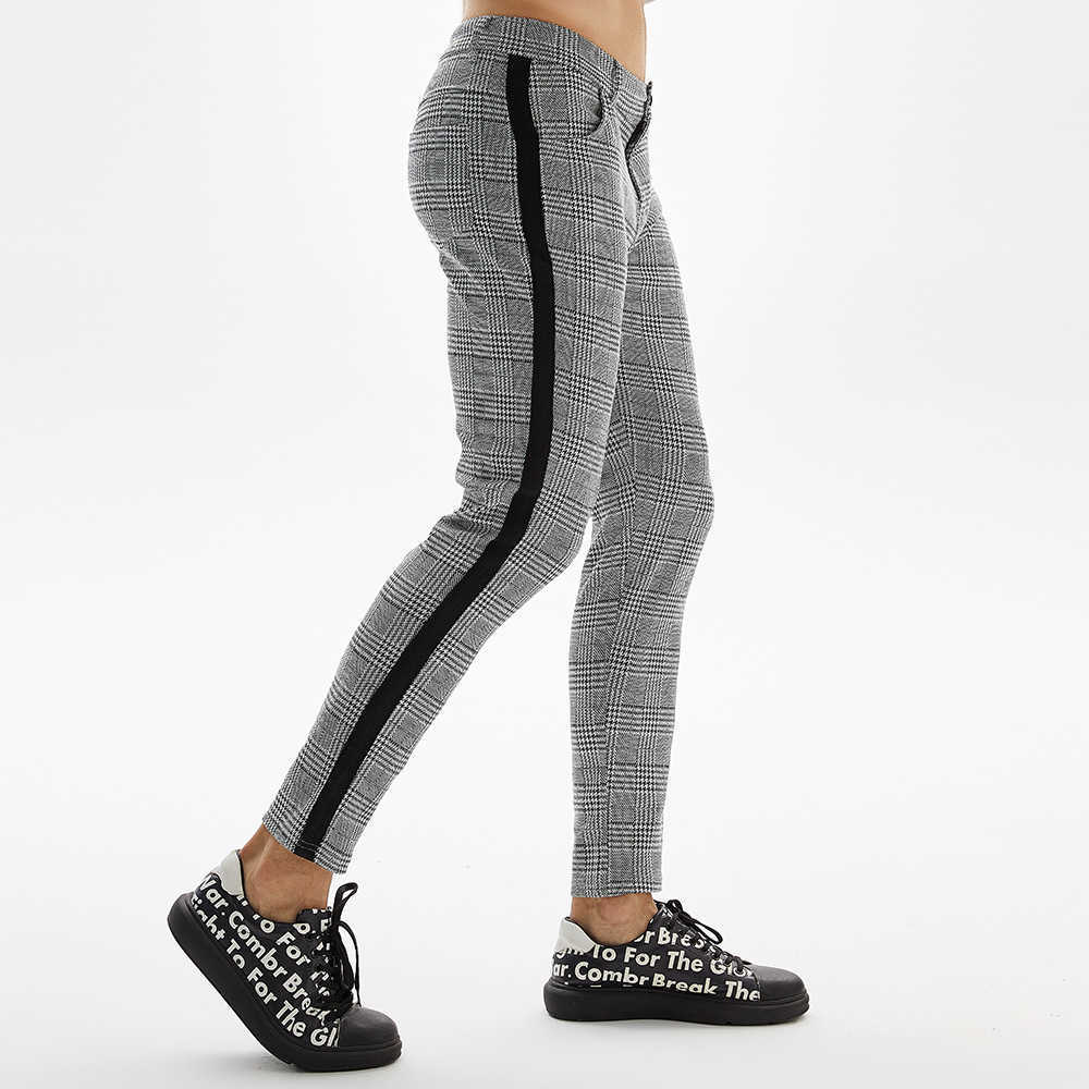 Mens Streetwear Chinos Plaid Casual Pants Fitness Men Skiny Bottom Jogger Sweatpants Fashion Trousers Stripe Track 210818