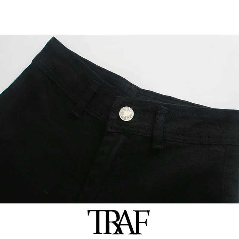 TRAF Women Fashion Pockets Frayed Tassel Straight Jeans Vintage High Waist Zipper Fly Denim Female Ankle Trousers Mujer 210922