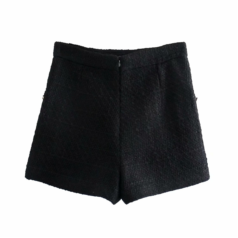 Elegant Women Button High Waist Shorts Fashion Ladies Black Streetwear Female Chic Solid Pocket Clothes 210527