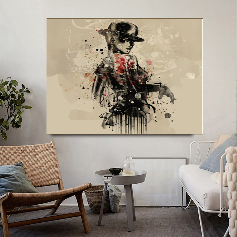 Nordic Modern Artist Trumpeter Woman Painting Abstract Poster Canvas Picture For Living Room And Restaurant Home Wall Decor