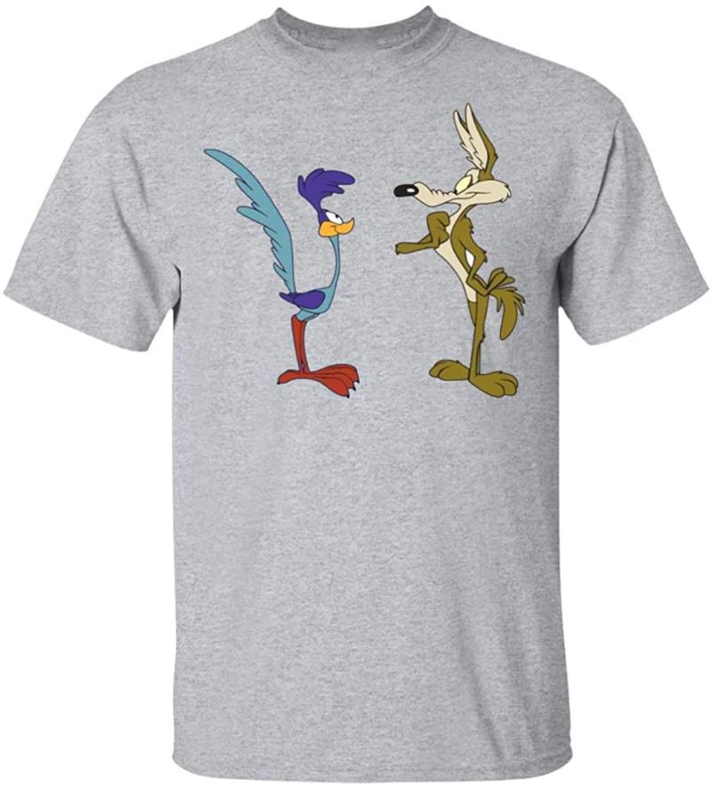 Men' T-Shirts Wile E. Coyote And The Road Runner T-shirt Cotton Summer Short Sleeve Print, Gray