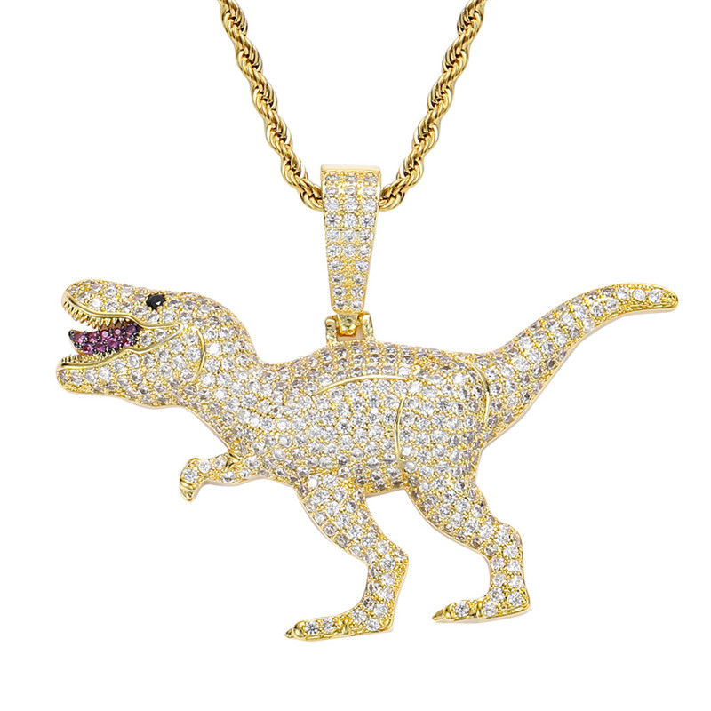 Hip Hop ICED OUT Tyrannosaurus Pendant Necklace Micro Paved Cubic Zircon with Rope Tennis Chain Necklaces
Hip Hop ICED OUT Tyrannosaurus Pendant Necklace Micro Paved Cubic Zircon with Rope Tennis Chain Necklaces