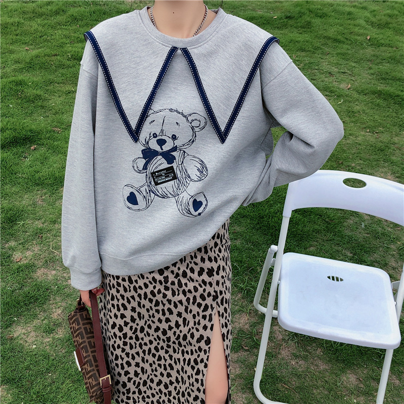 2021 autumn fashion navy collar cartoon printed pullover long sleeve casual coat women's 0148, Black
2021 autumn fashion navy collar cartoon printed pullover long sleeve casual coat women's 0148, Black