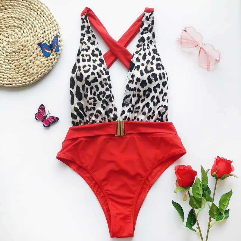 Colysmo Leopard Sexy Swimsuit Women Swimwear Halter Cross Swimming Suit Bathing Suits Female Summer Beachwear 210527