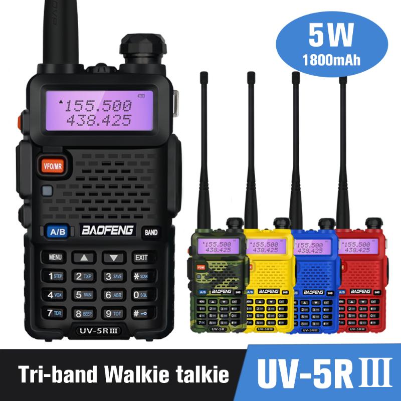 Tri-Band BaoFeng UV 5R III Walkie Talkie 5W 128CH Ham Radio Station Comunicador VHF UHF 220-260Mhz UV5R Dual Antenna
Tri-Band BaoFeng UV 5R III Walkie Talkie 5W 128CH Ham Radio Station Comunicador VHF UHF 220-260Mhz UV5R Dual Antenna