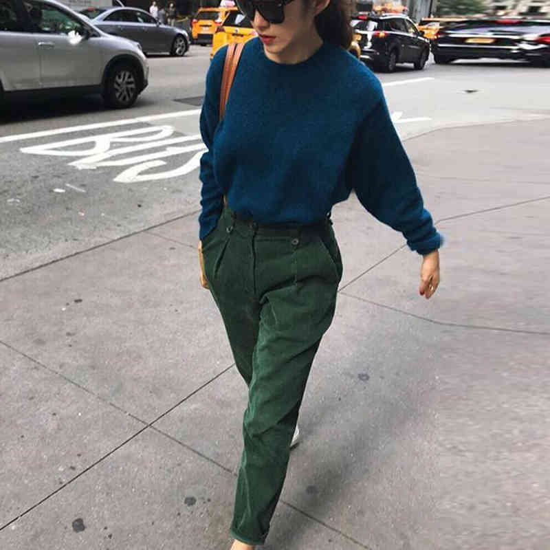 Nomikuma Vinatge Solid Corduroy Harem Pants Causal High Waist Autumn New Trousers Double Poskets Women Pants Mujer 6C982 210427