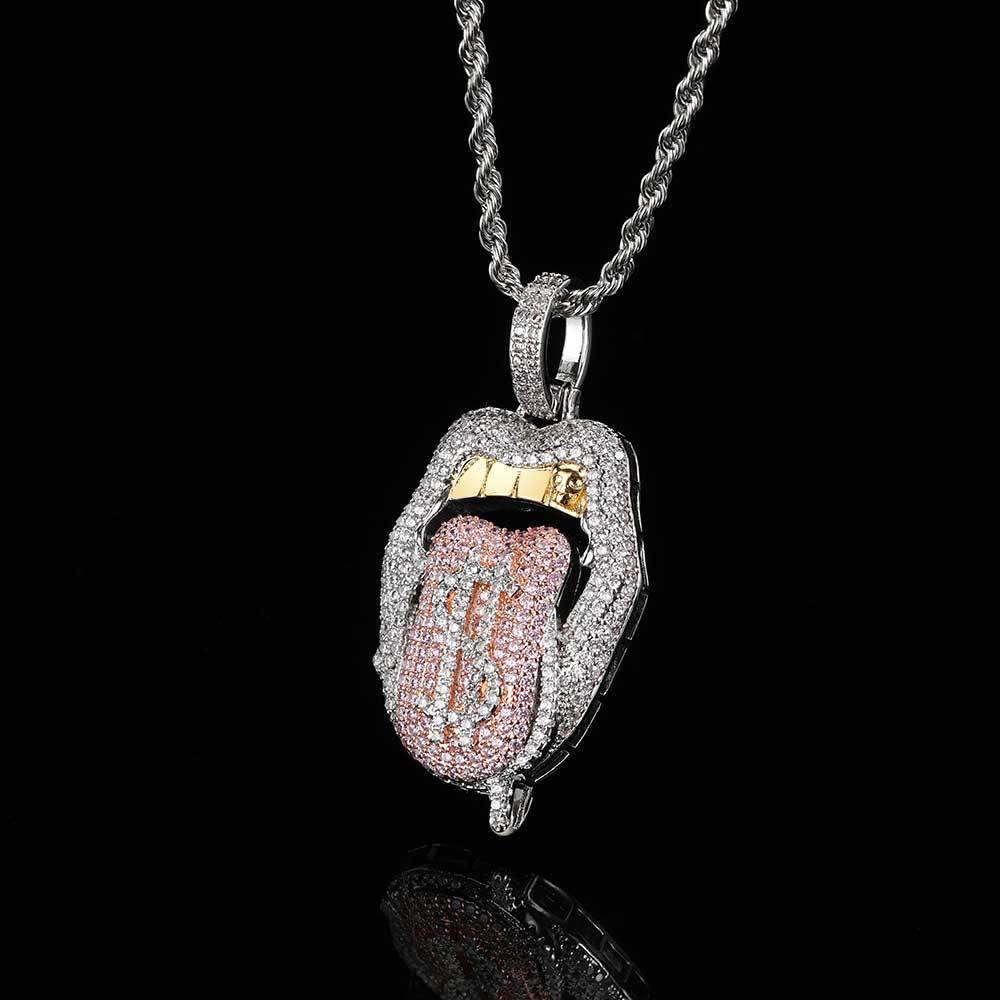 Hip Hop Dollar Pattern Pendant Necklace Shining Zirconia 14K Gold Plated Men Women Couple Gift with Twisted Rope Chain