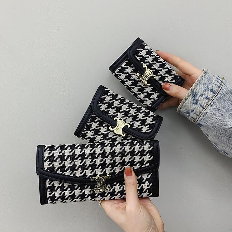 wholesale women handbag elegant atmospheric plaid canvas womens wallets multifunctional printing fashion long wallet trend contrast color leather card bag
