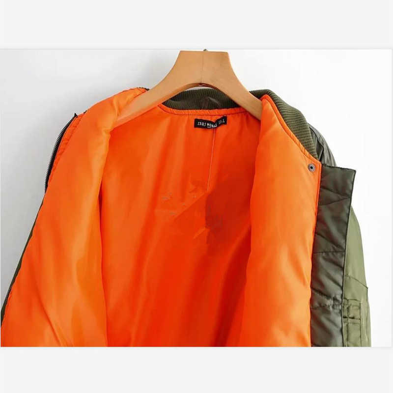 Autumn Bomber Jacket Women Army Green Warm Zipper Pockets Winter Coat Female Parkas Femme Chaqueta Mujer 211014