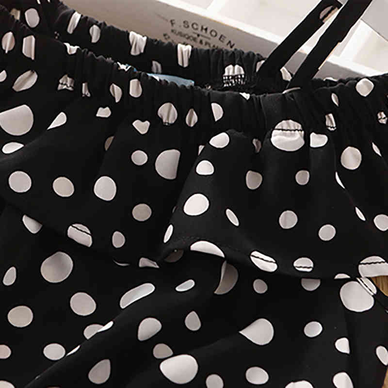 Summer Girls Clothing Sets Suspenders Polka Dot Print Top + Shorts Fashion Children's 2-Piece 2-6Y 210515
