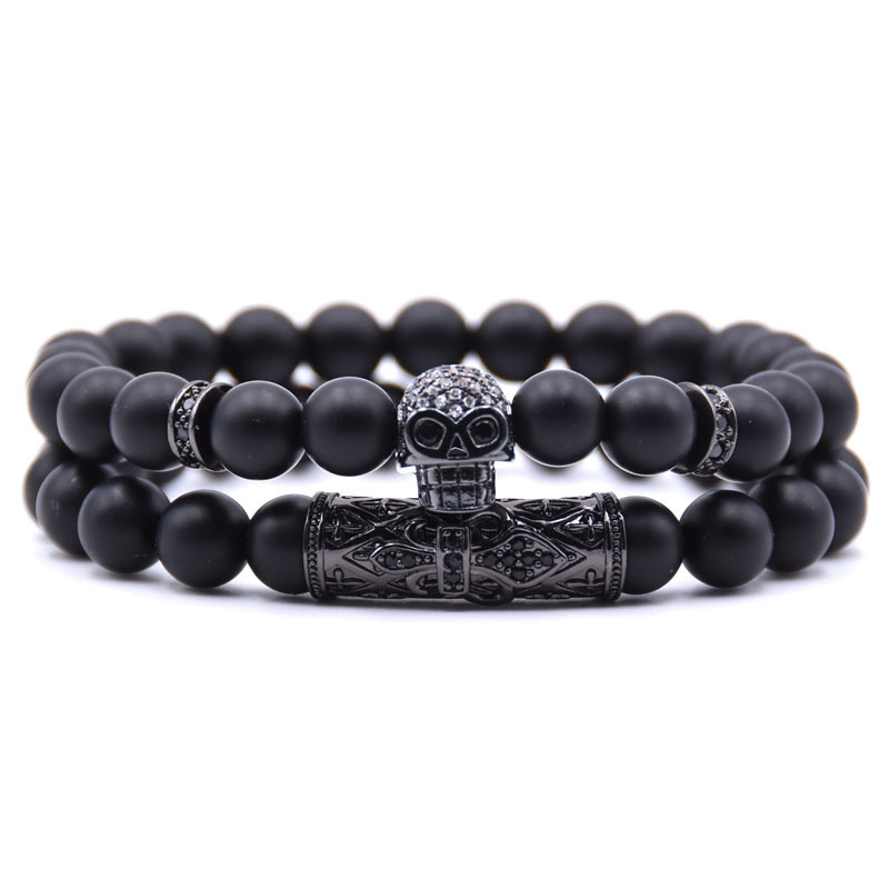 Punk Hand Jewelry Men's 2Pcs/Set Elastic 8mm Natural Matte Black Beads Micro Pave CZ Skull Bracelet Set
Punk Hand Jewelry Men's 2Pcs/Set Elastic 8mm Natural Matte Black Beads Micro Pave CZ Skull Bracelet Set