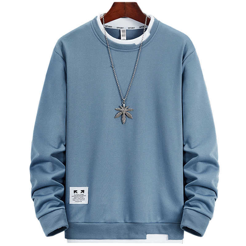 Autumn Mens Sweatshirt O-Neck Long Sleeve Male Hoodies Solid Color Casual Hip-Hop Streetwear Men Pullover Trendy Fashion 210927