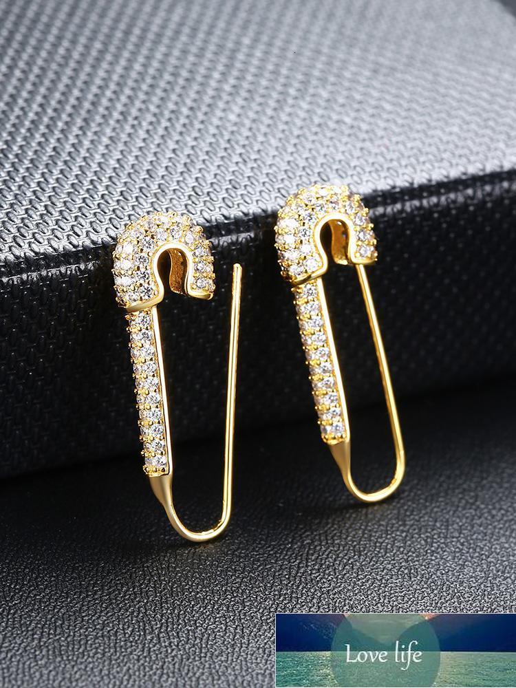 Safety Pin silver Hoop Earrings for Women Girls with Cubic Zirconia Dangle Drop Stud Post Pave earrings Factory price expert design Quality Latest Sty