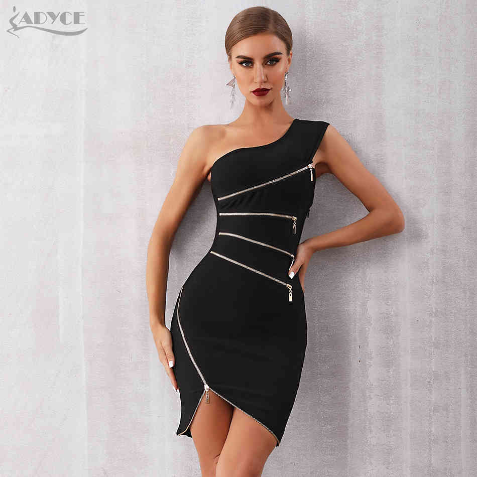 Summer Women Bandage Dress Sexy One Shoulder Zipper Black Clubwear Vestidos Celebrity Evening Party es 210423