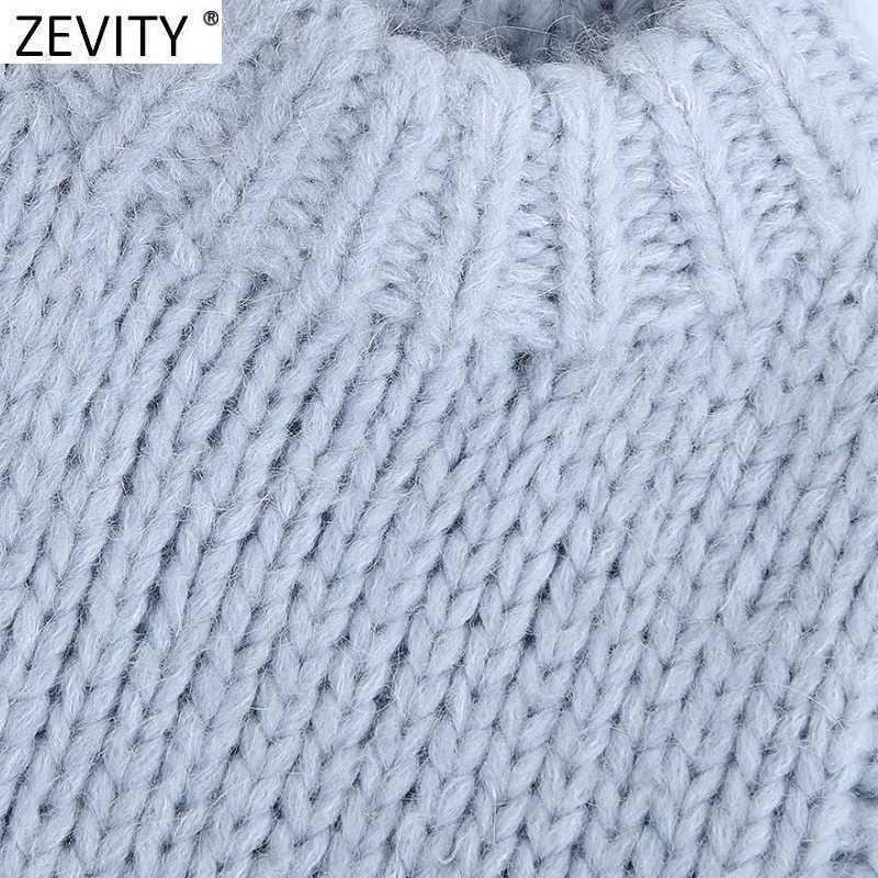 Zevity Women Fashion Solid Color Sleeveless Casual Knitting Vest Sweater Lady Chic Turtleneck Waistcoat Pullovers Tops S500 210603