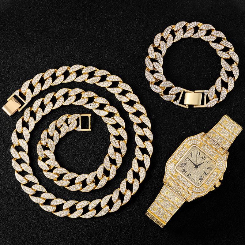 Pendant Necklaces Necklace +Watch+Bracelet Hip Hop Miami Curb Cuban Chain Gold Full Iced Out Paved Rhinestones CZ Bling For Men Jewelry, Silver
Pendant Necklaces Necklace +Watch+Bracelet Hip Hop Miami Curb Cuban Chain Gold Full Iced Out Paved Rhinestones CZ Bling For Men Jewelry, Silver