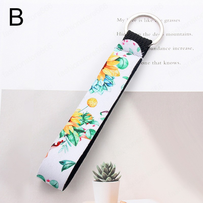 Flower Pattern Cloth Band Keychain Key Chain Lanyard Women Case Wallet Long Ribbon For Bag Charms Car Key Ring