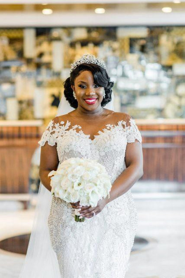 Luxury Mermaid Wedding Dresses with Detachable Train Aso Ebi African Arabic Sheer Neck Lace Crystal Bridal Dress Plus Size