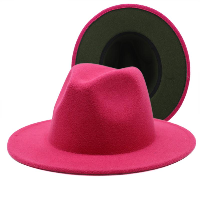 Berets Simple Outer Light Blue With White Bottom Wool Felt Jazz Fedora Hat Women Wide Brim Panama Party Trilby Cowboy Cap Men Gentleman