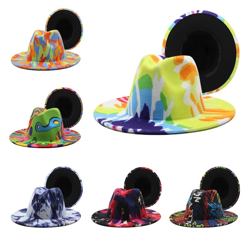 Graffiti Fedora Hat For Lady Woolen Church Cap Band Wide Flat Brim Jazz Hats Stylish Trilby Panama Cap
Graffiti Fedora Hat For Lady Woolen Church Cap Band Wide Flat Brim Jazz Hats Stylish Trilby Panama Cap