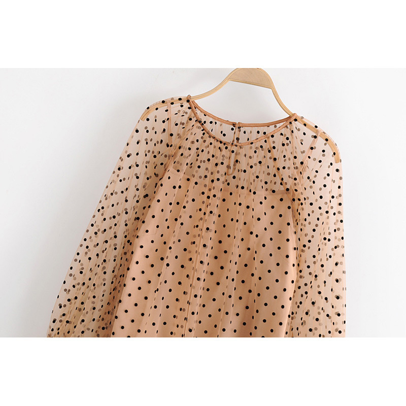 Arrival Women Sets Polka Dot Print Mesh Perspective Hellow Out T-shirts Solid Camis Tops Fashion 2Pc/Set Feminine Streetwear 210520