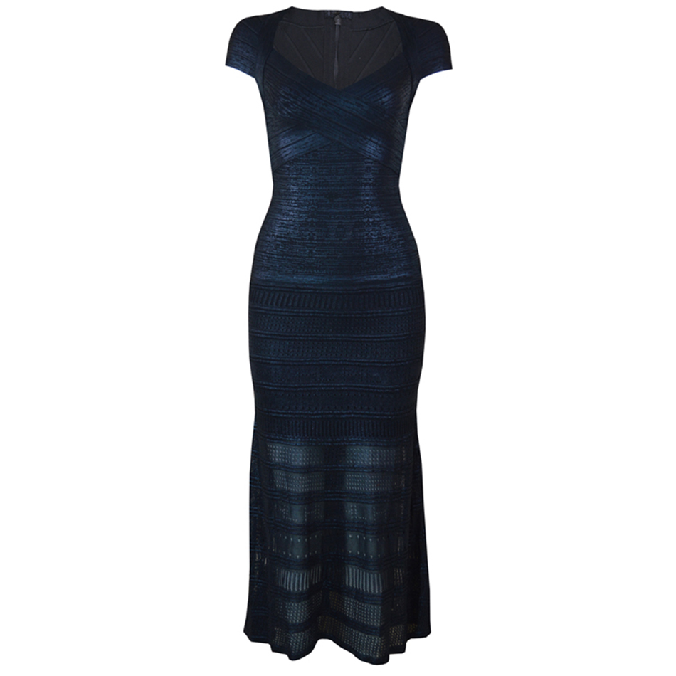 Summer Women Elegant Black Bandage Maxi Dress Sexy Short Sleeve V Neck Club Celebrity Evening Party Bodycon 210423