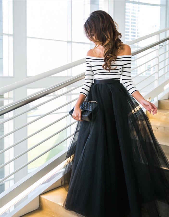 tulle lace ball gown womens dresses cocktail party prom long striped off shoulders sleeves, Black;gray
tulle lace ball gown womens dresses cocktail party prom long striped off shoulders sleeves, Black;gray