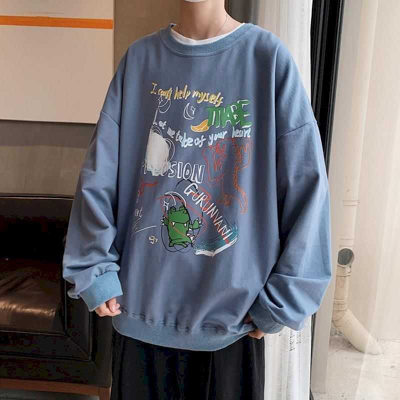 Autumn thick hooded graffiti sweater men's trend hip hop loose wild tb jacket student hoodie large size clothes 210526