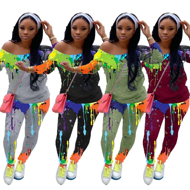 Women's Tracksuits Autumn Style Fashion Casual Two Piece Set Long Sleeves Print Splashing Ink Slash Neck Slim Sexy Female Leisure Suits, Red
Women's Tracksuits Autumn Style Fashion Casual Two Piece Set Long Sleeves Print Splashing Ink Slash Neck Slim Sexy Female Leisure Suits, Red