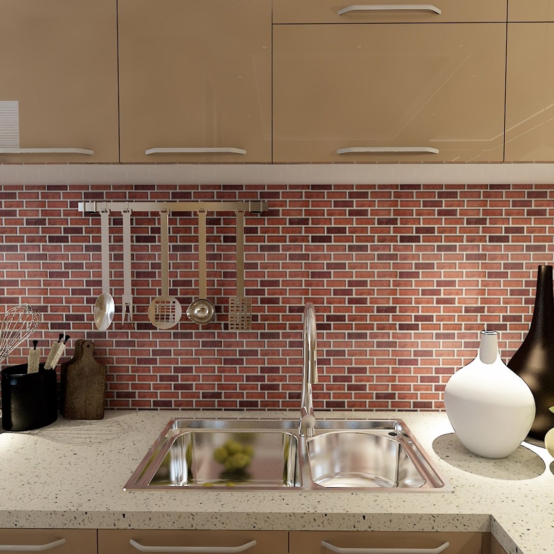 Art3d 30x30cm 3D Wall Stickers Self-adhesive Peel and Stick Backsplash Tile Extra Sticky,Brick Design in Distressed Red for Kitchen Bathroom , Wallpapers(10-Piece)
