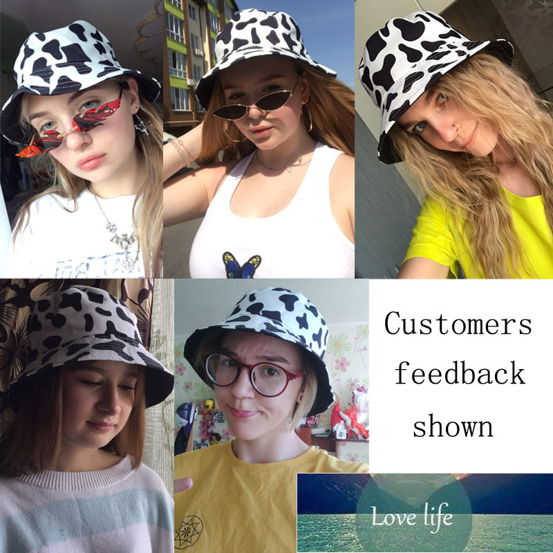 New Fashion Reversible Black White Cow Print Bucket Hat Panama Summer Sun Caps For Women Men Fisherman Hat Factory price expert design Quality Latest 