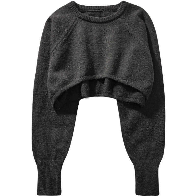 Korobov Preppy Style Streetwear Crop Knit Pullovers Korean Long Sleeve O Neck Solid Sweaters Vintage Jumper Femme 211011Z