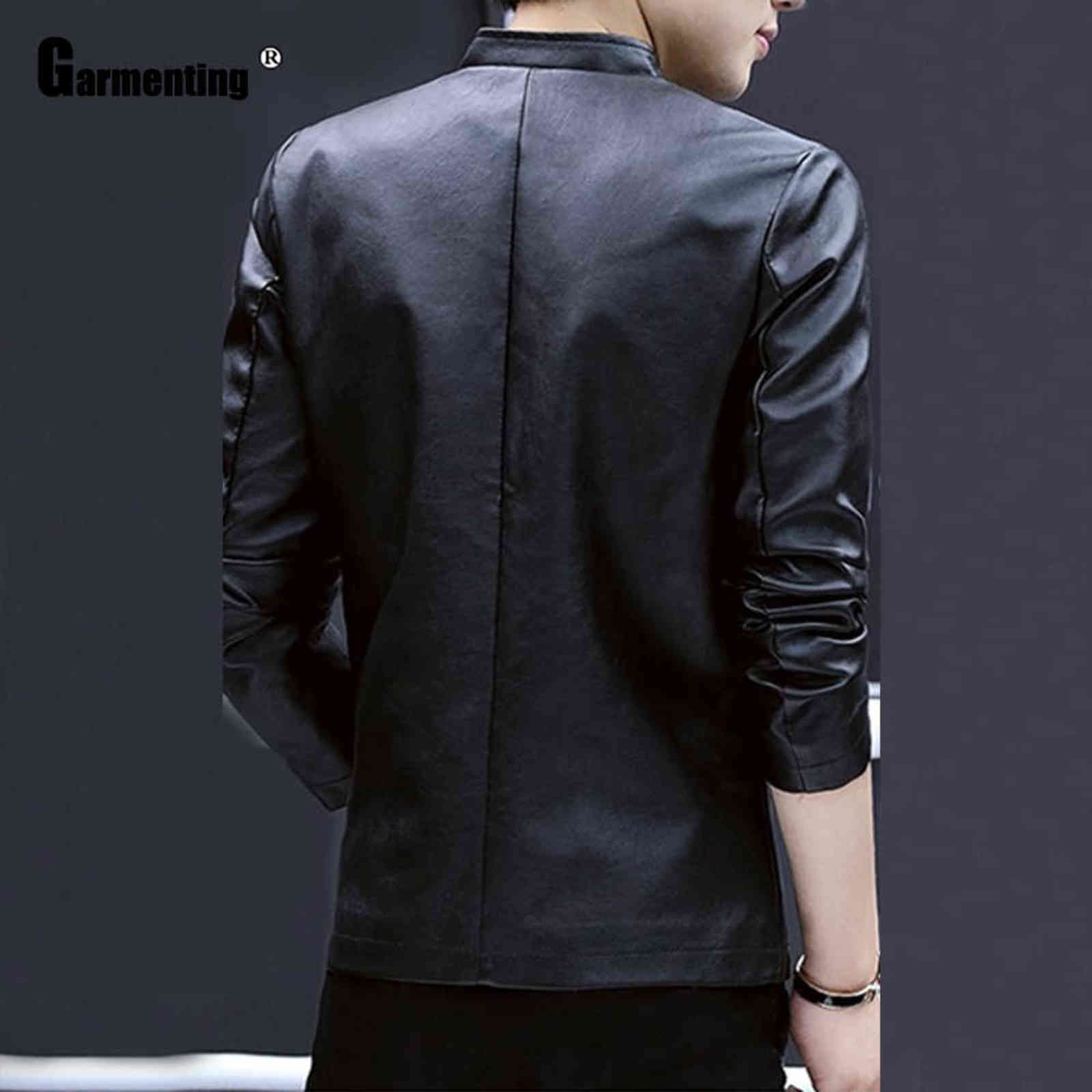 Garmenting Men Trendy Zippers Tops Faux Pu Leather Jackets Kpop Young Mens Blue Coffee Outerwear Slim Fitted Male Clothing 211111