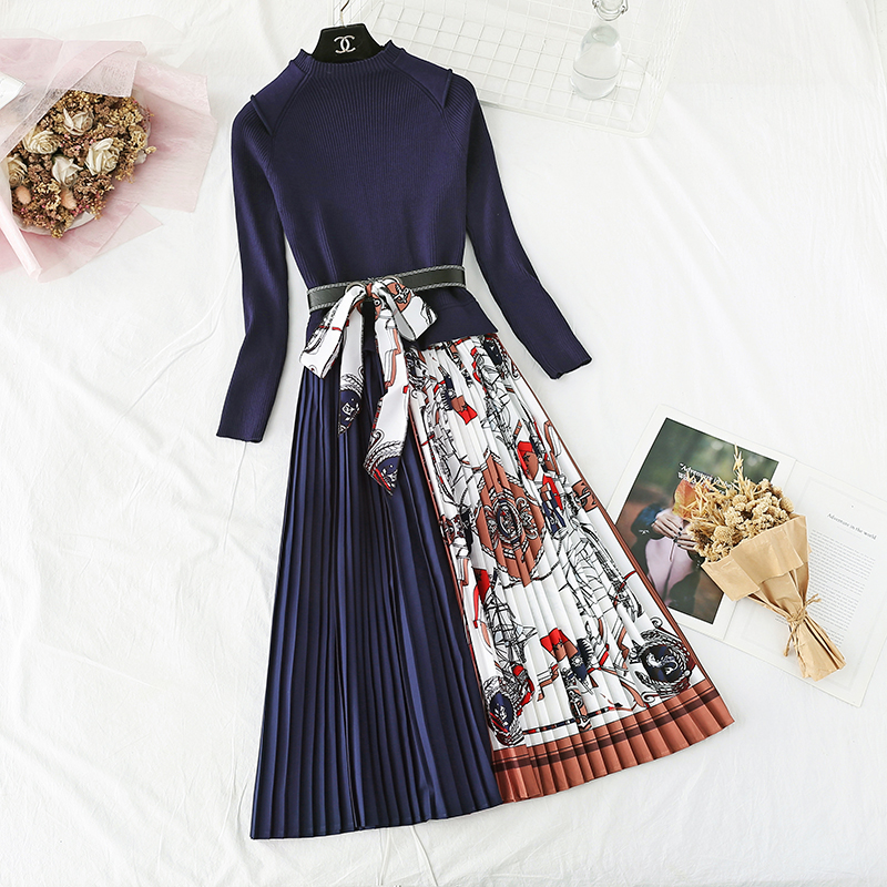 2021 Print Pleated Dress Women Dresses Elegant Knitted Patchwork Long Midi Dress Autumn Winter Long Sleeve Vintage Belt Sashes, Same as picture
2021 Print Pleated Dress Women Dresses Elegant Knitted Patchwork Long Midi Dress Autumn Winter Long Sleeve Vintage Belt Sashes, Same as picture
