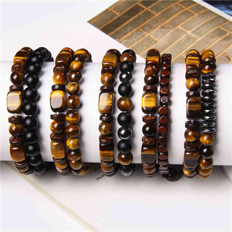 Fashion Men Bracelet Sets Tiger Eye Bracelets for Women Handmade Classic Natural Stone Energy Balance Exquisite Jewelry Gift