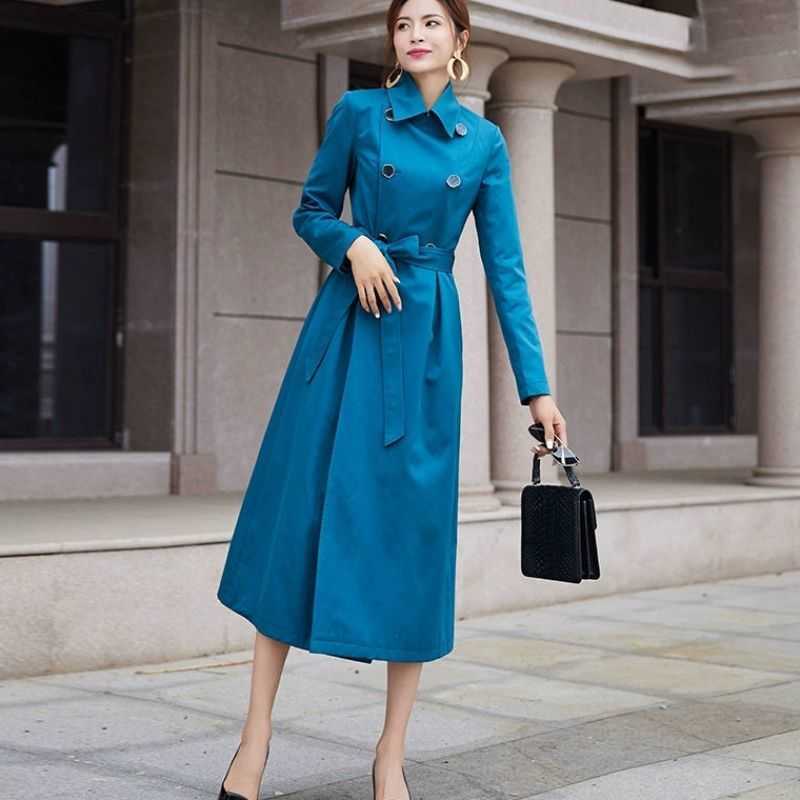 Spring Autumn Women Raincoats Elegant Buttons Vintage Windbreaker Double Breasted Ladies Office Long Trench Coats 210820