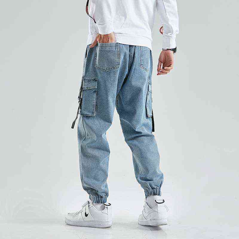 Men Joggers Cargo Denim Pants Baggy Harem Japanese Streetwear Styke Male Ankle Harajuku Casual Hip Hop Jeans Trousers Men 211120