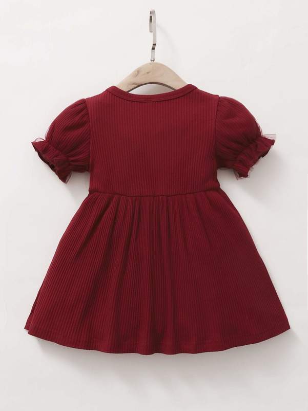 Baby Girl Contrast Lace Ribbed Smock Dress SHE
